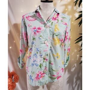 Lauren Ralph Lauren 3/4 Sleeve Notch Collar PJ Button Top Womens Size S Floral